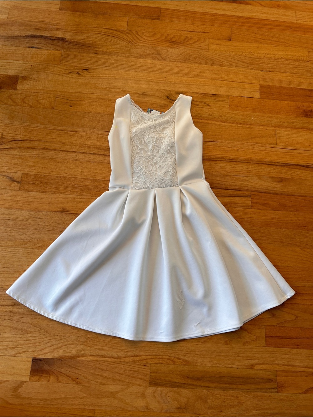Girls White Lace Bodice Flared Dress